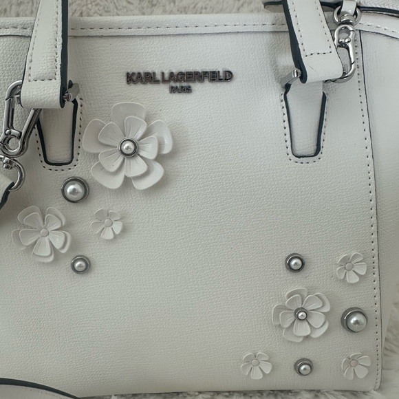 Karl Lagerfeld Winter White Satchel with Floral Details - Picture 2 of 9